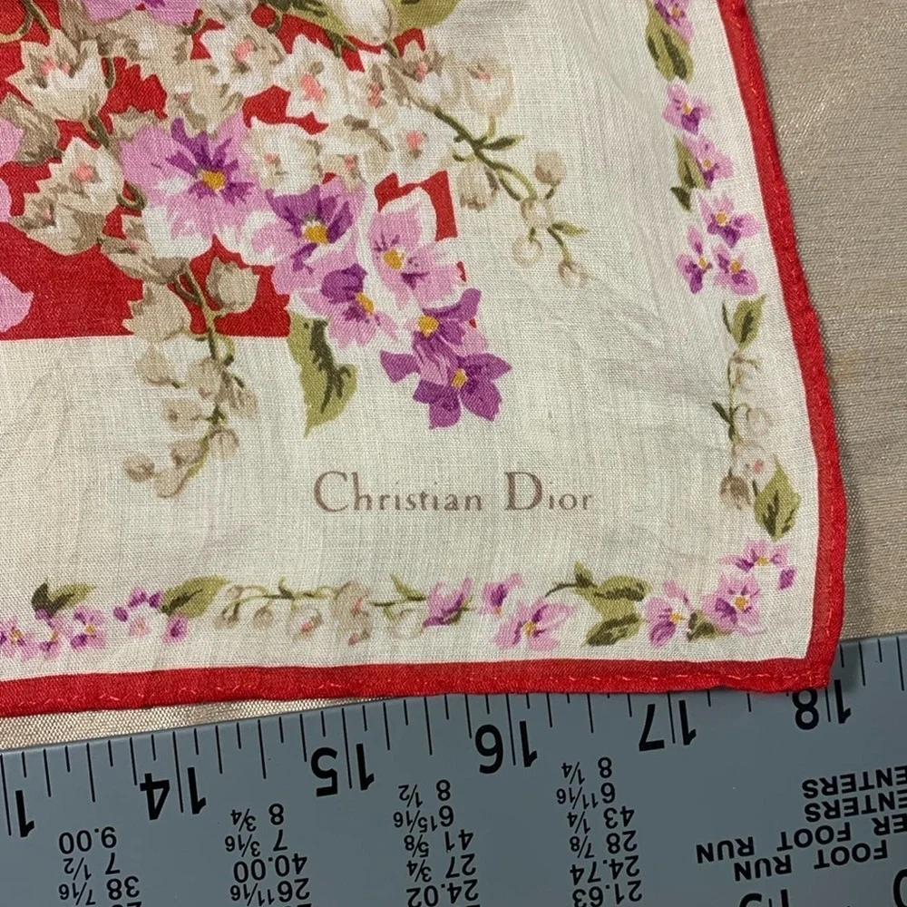 Christian Dior Red Floral Scarf 18x18